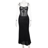 Spring 2024 New Sexy Hip Skirt Dark Style Slim Micro-Transparent Mesh Dress