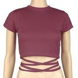 Summer Women Black Short T-Shirts Sexy Crop Tops Short Sleeve Bandage Tee Tops Female Shirts Fashion Woman