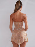High-End Women's Hot Diamond Sexy Perspective Sling Dress Skirt Dress Dress Dress Banquet Dress