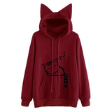 Women Hoodies Sweatshirt Kawaii Pink Winter Cat Pattern Long Sleeve Moletom Hooded Sweatshirts Ear Hooed Mujer