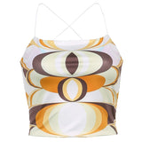 Lace Up Bandage Sexy Backless Tanks Camis Top Printed Sleeveless Halter Crop Tops Tees Fashion Streetwear