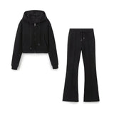 Women's Sports Style Suture Decoration Tight Waist Double-Sided Trumpet Trousers Zippered Sweater