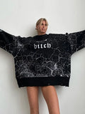 Letter Embroidery Personality Tattered Wool Woven Long-Sleeved Sweater Women's Autumn And Winter Letter