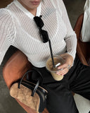 Striped See-Through Long Sleeve Top-Outfit