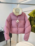 High-End White Duck Velvet Contrast Color Bread Clothing Women Winter New Puffs Feeling More Thick Loose Couples Fashion Coat Tide-Outfit