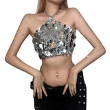 2023 Spring And Summer New Women's Fashion Sexy Hanging Neck Bare Back Slit Small Vest