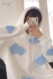 Hooded Tops Korean Y2k Loose Long Sleeve Sudadera Sky Cloud Decoration Harajuku Streetwear Women Sweatshirts