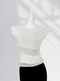Zingj Sense Beauty Irregular Design Sense White Sweater Female Summer Splicing Perspective Small Flying Sleeve Jacket