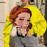 Female Face Print Cotton Sweatshirts Fashion Trendy Street Women Loose Pullover Shirts Winter Long Sleeve O Neck