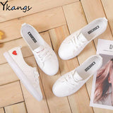 Solid Color Female Red Heart Shaped Shoes Women PU Leather Casual Lace-Up Sneakers Girls School Platform Ladies White