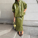 2025 New Temperament Casual Bright Collar Jacket Jacket Skirt