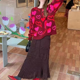 Zingj Quality New Embroidered Letters Love Peach Heart Jacquard Sweater Retro Loose Casual Men And Women's Sweater Trend-Outfit