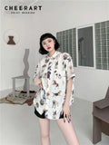 Dog Animal Print Short Sleeve Shirt For Women 2022 Summer Top And Blouse Button Up Kawaii Cute Collared Baggy