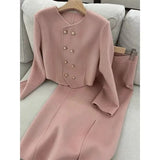 Zingj Women Skirt Suits Office Lady Tweed Set O Neck Button Cropped Jackets Bodycon Long Skirt Elegant Female 2 Pieces Sets Women 211-1-Outfit
