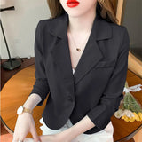 Autumn Korean Style Solid Elegant Fashion Blazers Women Short Long Sleeve Loose Casual Suit Ladies All-match Jacket