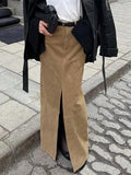 Sued Brown Maxi Skirt- Outfit