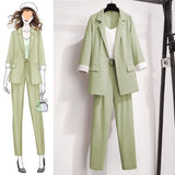 Zingj / Large Size Women's 200 Jin Fat Sister Autumn Suit Female Casual Suit Jacket Loose Thin Two Sets-Outfit