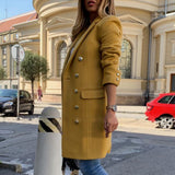 Women Winter Woolen Coat Female Double Yellow Retro Warm Thick Long Jacket Outercoats Euro Style Outwear Manteau Femme Hiver