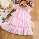 Lace Dress Flower Design Princess Dress Sleeveless Party Ball Gown Mesh Tutu Dress for Girls 3-8Ys Casual Clothing