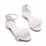Cm Square With A Shallow Mouth With Buckle Sandals Ivory White Silk Satin Bridal White Flowers Sandals