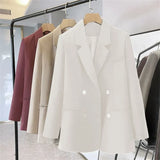 Suit Jacket Female Spring And Autumn Korean Version Of Loose Temperament Double Buckle Leisure Professional Raspberry Suit