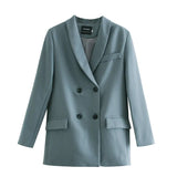 Womens blazer two piece suit set double breasted jacket blazer 2021 spring ladies formal