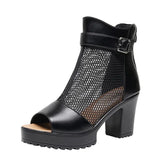Mouth Net Sandals Women Summer High Heel Waterproof Table Zipper Mesh Shoes Fashion Women's Hollow Breathable Cool