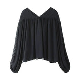 Summer Solid Shirts for Women V-neck Bow Loose Lantern Sleeve Women Blouse Casual Plus Size Office Lady Tops