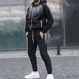 Drawstring Hooded Sweatshirt Top + Long Pant Tracksuit Men's Long Sleeve Print Suits Autumn Winter Men Two Piece