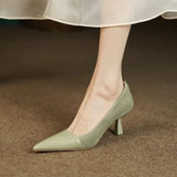 Spring And Summer New Splicing Brown Light Mouth Single Shoes Female French Pointed Female Thin Heel Simple Temperament High