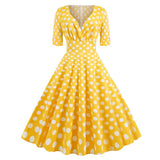 Green Solid Rockabilly 1950S Vintage Ruched V Neck Elegant Party Dress Women 2021 Summer Half Sleeve A Line Midi