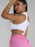 Cut Out Rib Knit Crop Top Women Summer Y2K Clothes High Street Grunge Asymmetrical Neck Sleeveless Tank Top
