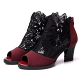 Zingj Plus Size Ebay Mesh High Heels Thick Heel Lace Fish Mouth Female Sandals- Outfit
