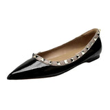 New Spring And Summer Rivet Flat Shoes Shallow Patent Leather Willow Soft Soles Shoes Flat Shoes Women Sharp Single