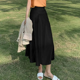 2022 Summer Women Satin Skirt Elegant Lady Vintage Silk High Waist Midi