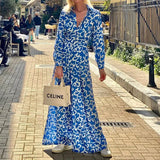 Spot 2025 Spring New Women's Temperament Fashion Print Lapel Closed Waist In The Long