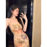 Zingj Oil Painting Tie-Dyed Dress Female Summer Slim Chinese Style Condole Belt Skirt Pure Desire Wind Hot Sister Sexy
