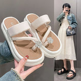 Toe Diamond Slippers Female 2025 Summer New Korean Version Fashion Leisure Thick Bottom One Word Outside Wear