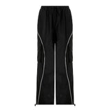 Piping Detail Size Friendly Parachute Cargo Pants-Outfit