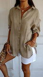 New Single-Dran Buckle Folding Collar Shirt Burst Lady Solid Color Can Sleeve