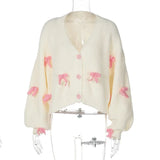 White Short Pink Bow Cardigan- Outfit