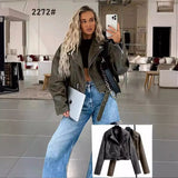 And Autumn New Women's Dress Washing Leather Grinding Old Motorcycle Casual Solid Color Jacket Leather Clothing