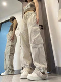Streetwear Hip Hop Women Cargo Pants American Retro Pockets Loose Bf Wide Leg Pants Chic Casual Lady Y2K Zipper