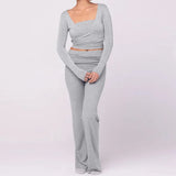 Solid Wrap Top With Tube Top And Pants Three Piece Set-Outfit