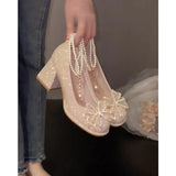 Head Thick Heels Women's Adult Ceremony New Horse Face Skirt Mary Jane Wedding Shoes Wear Not Tired Single Shoe