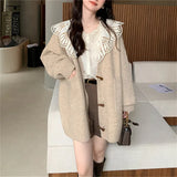 Zingj Autumn And Winter New Korean Version Fashion Lazy Wind Loose Casual Sweater Jacket Ox Horn Buckle Knit Cardigan Female-Outfit