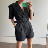 Summer Playsuits Rompers Womens Jumpsuit Korean Fashion Overalls Wide Leg Jumpsuit Black White Khaki Outfits