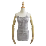 Zingj Trend Spicy Girls Draw Rope Pleated Suspense Dress Lace-Up Waist Show Thin Holiday Bag Buttocks