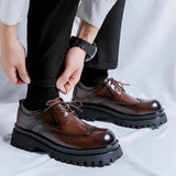 Zingj Shoes Men's Platform Heighten Casual Shoes British Style Leather Shoes Summer Casual Brown Wedding Groom's Shoes