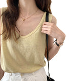 U-Collar Clavicle Loose Vest Women Wear Sleeveless T-Shirt In Summer